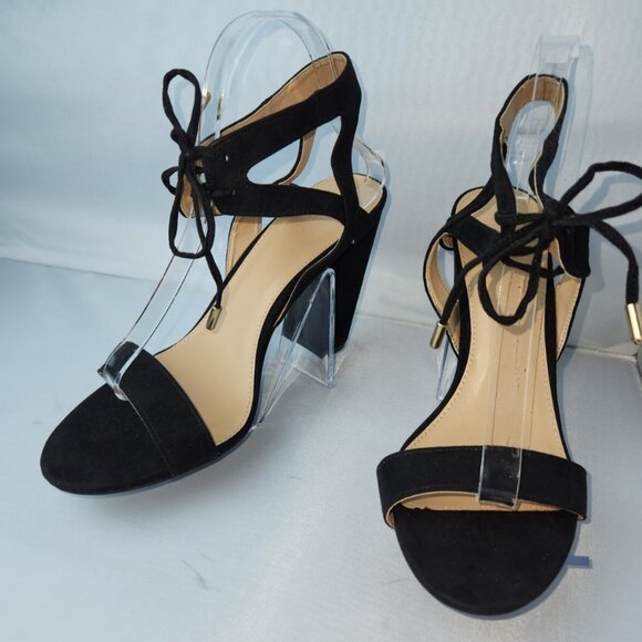 Charlotte Russe, block heels, slingback black, velvet, strappy, lace up, size 11 - Picture 1 of 15